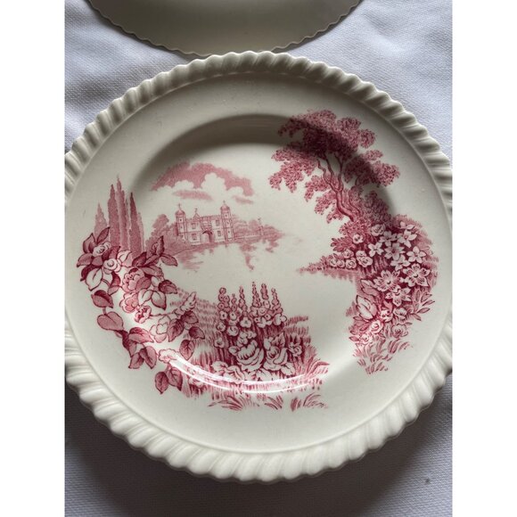 Johnson Bros England Castle On The Lake Plates Set Of 2 Red Transferware Vintage - Picture 4 of 7